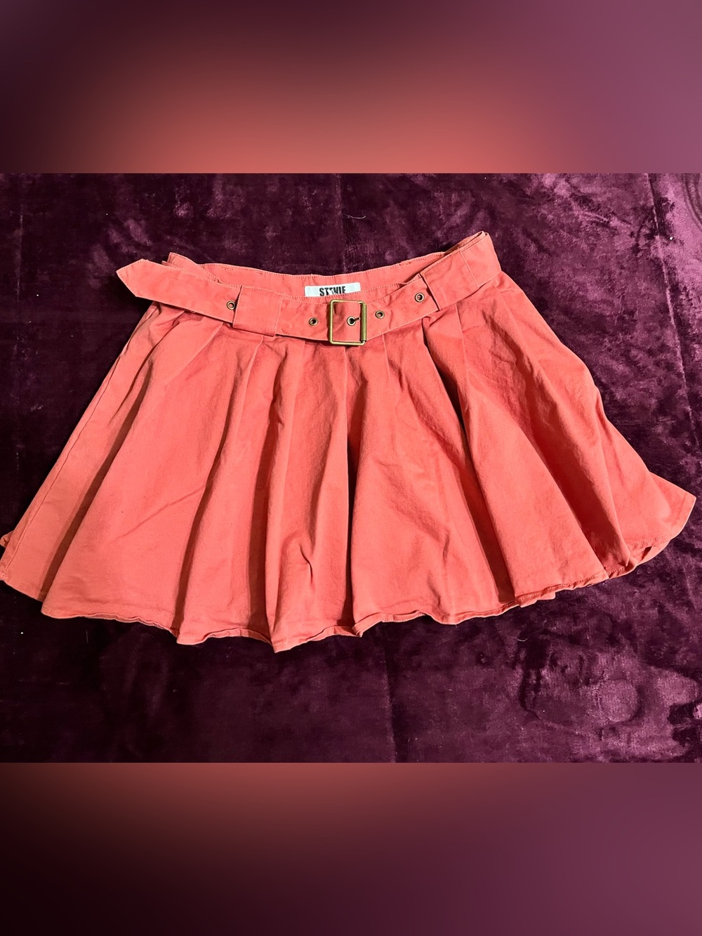 STEVEN by Steve Madden Coral Pink Belted Pleated Mini Skirt Size M Y2K